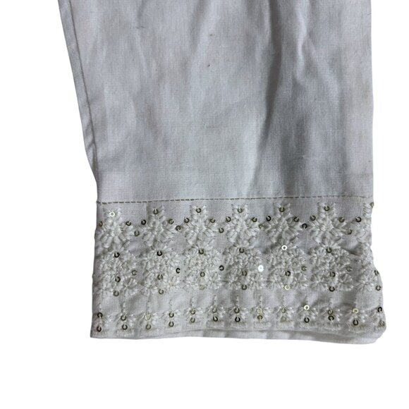 W for Woman Slim Fit White Cotton & Flax Pants With Lace Bead Hem Size 12 - Picture 4 of 10
